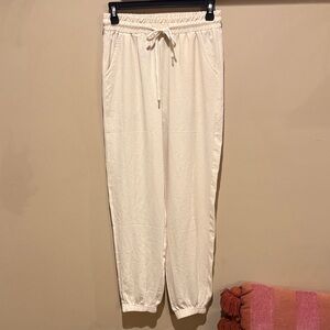 Cream Joggers for Women w drawstring waist